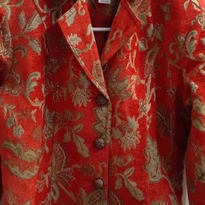 Bright or orange blazer wth gold